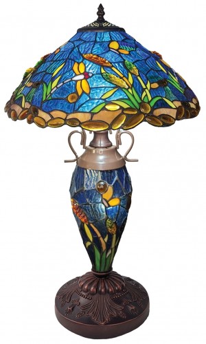 Double Lamp With Resin Base 56cm Medium - Riverbank and Dragonfly Design+ Free Bulbs