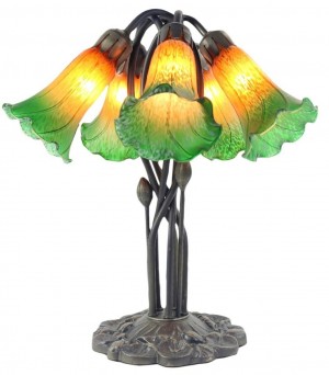 5 Shade Lily Lamp - Amber/Green - 43cm + Free Bulbs