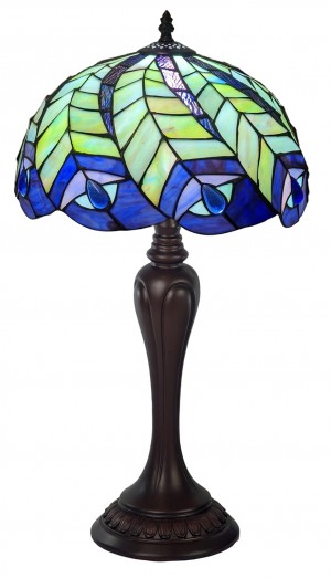 Peacock Design Tiffany Table Lamp 59cm With Serene Base + Free Incandescent Bulb