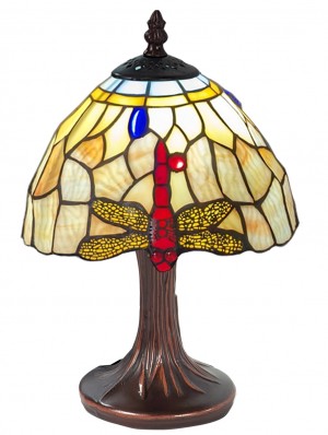 Dragonfly Tiffany Table Lamp 30cm  (Small) Yellow / Cream + Free Incandescent Bulb 