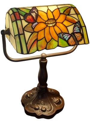 Bankers Lamp - Sunflower and Butterfly Design 33cm + Free Bulb
