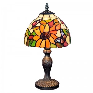 Sunflower and Butterfly Tiffany Lamp (Small) 34cm With 20cm Shade Dia. + Free Bulb