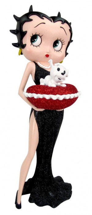 Betty Boop with Pudgy on Red Glitter Pillow Box (Black Glitter Dress) 36.5cm