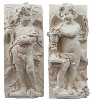 Set Of 2 Cherub Wall Panels - Roman Stone Finish