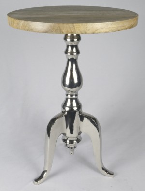 Table With Mango Wood Top - Nickel Plated Finish Aluminium 