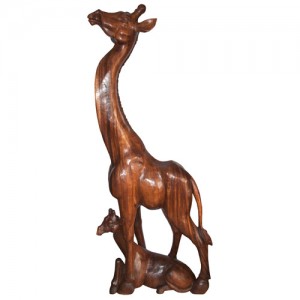 Suar Wood Giraffe & Calf Sculpture 200cm