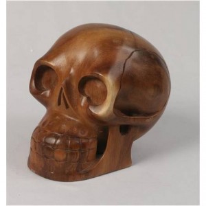 Hand Carved Suar Wood Skull - 14cm