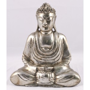Suar Wood Thai Buddha Antique Silver Finish 29cm