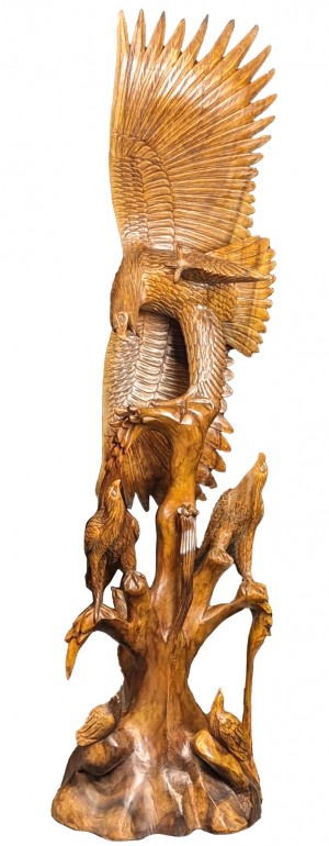 Hand Carved Wooden Eagle - Suar Wood - 158cm