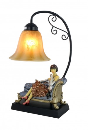 Art Deco Lady Figurine On Chaise Table Lamp + Free Bulb