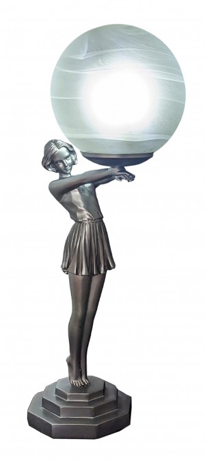 Art Deco Girl Figurine Table Lamp + Free Incandescent Bulb