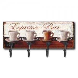 Espresso Bar Wall Coat Hanger (4 Hooks)