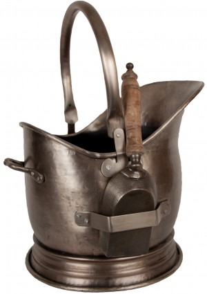 45cm Classic Heavy Duty Large Antique Pewter Finish Coal Scuttle Hod Bucket With Shovel