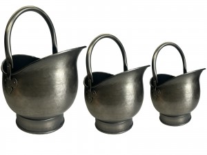 Set of 3 Round Coal Buckets - Antique Pewter Finish 44cm