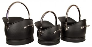 Set Of 3 Classic Scuttles - Black and Nickel 43cm