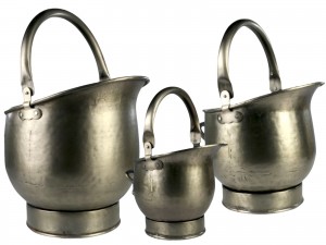 Set of 3 Coal Scuttles Antique Pewter Finish - 44cm