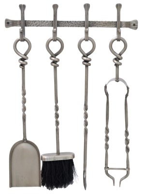 58cm Antique Pewter Wall Hanging Wrought Iron Companion Set