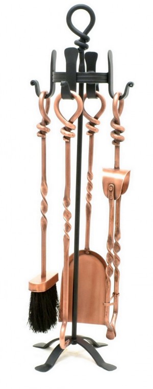 69cm Black/Copper Finish Twist Wrought Iron Companion Set 
