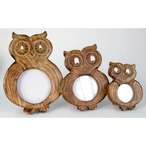 Mango Wood Ollie Owl Design Photo Frames - Set/3
