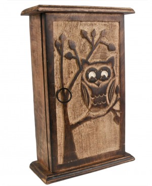 Mango Wood Key Box Owl Design