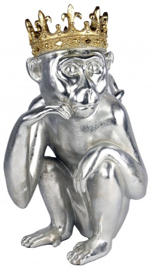 Silver Macaque Monkey With Gold Crown 38cm