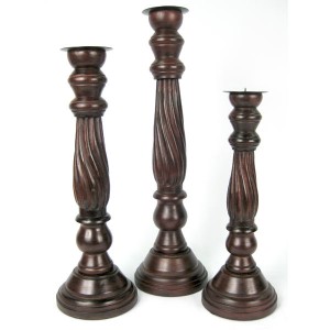 Mango Wood Twist Candle Holders - Set/3