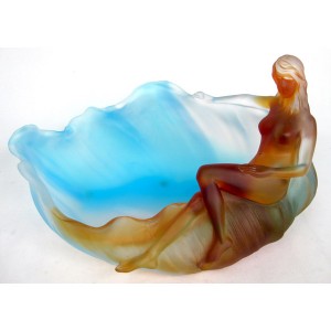 Crystal Glass Lady Lying Bowl 30cm