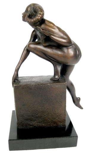Foundry Cast Bronze Devil Woman Sculpture On Marble Base 27cm