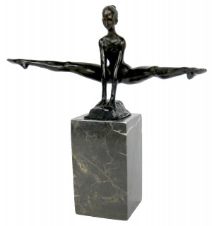 Gymnast Dancer Foundry Cast Bronze Sculpture On Marble Base 26cm