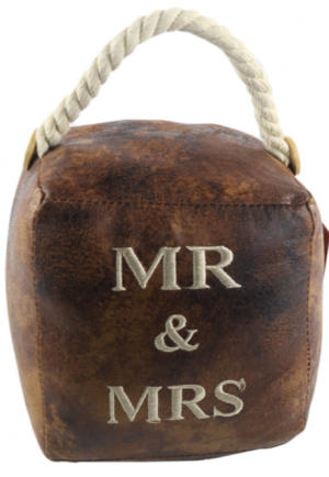 Square Faux Leather 'Mr And Mrs' Doorstop 