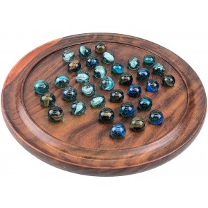 Solitaire With Glass Marbles - Sheesham Wood - 37cm