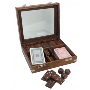 Double Card, Dice & Domino Box (Glass Lid) - 20cm