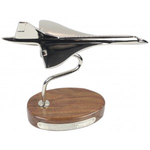 Concorde Plane On Wood Base - Nickel Plated Aluminium - 23cmm