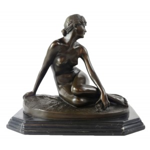 Nude Lady Foundry Cast Bronze Sculpture On Marble Base 35cm