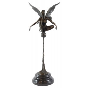 Fairy On Ball Hot Cast Bronze Sculpture On Marble Base 61cm