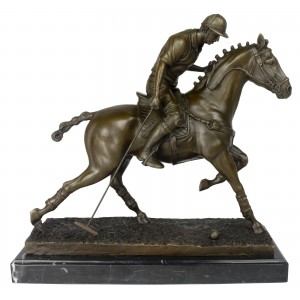 Playing Polo Bronze Sculpture On Marble Base 32cm