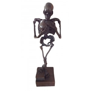 Skeleton Holding Skull Sculpt On Marble Base