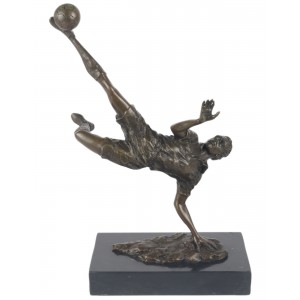 Foundry Cast Bronze Footballer Sculpture On Marble Base 33cm