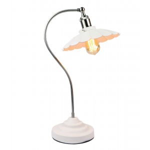 Daisy Lamp Textured White Shade/Base - Satin Chrome Arm 