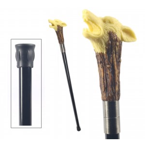 Faux Ivory/Bone Wolf Head Swagger Cane / Walking Stick