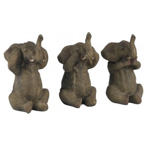 Set Of 3 Elephants - Hear Speak, & See No Evil - 11.5cm