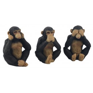 Set Of 3 Chimps - Hear Speak, & See No Evil - 15.5cm