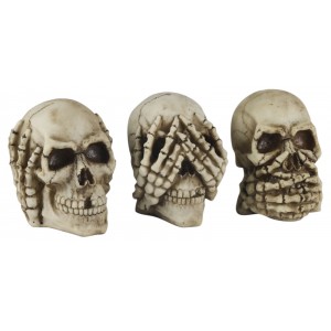 Set Of 3 Skulls - Hear Speak, & See No Evil - 13cm
