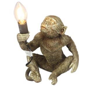 Gold Monkey Sitting Table Lamp + Free Bulb 23cm