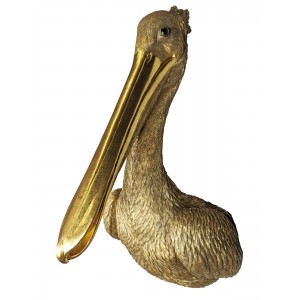 Gold Pelican Head  Wall Art Faux Taxidermy - 61.5cm 