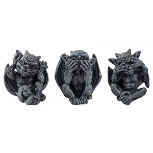 Set of 3 No Evil Little Gargoyles - Hear, See And Speak No Evil - 9cm