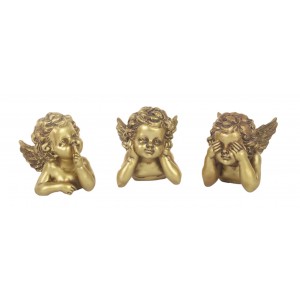 Set of 3 No Evil Gold Angels - Hear, See And Speak No Evil -  8.5cm
