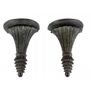 Pair Of Hot Cast Bronze Wall Sconces In Verdigris Finish 36cm