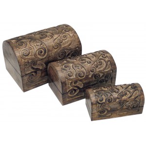 Mango Wood Tree Of Life Domed Trinket Jewellery Boxes - Set/3