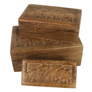 Mango Wood Elephant Design Trinket Jewellery Boxes